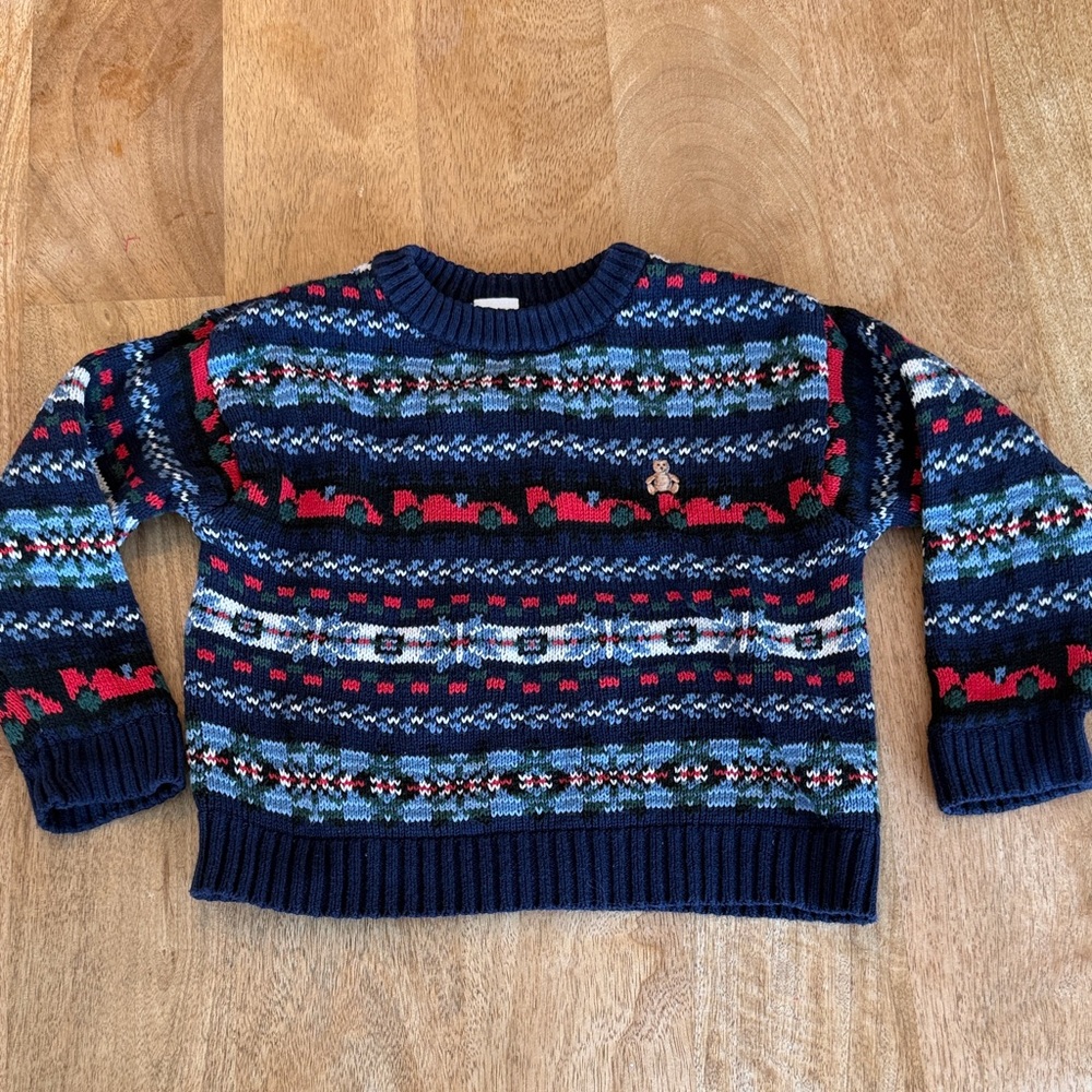 GAP Navy Multicolor Car Fair Isle Crewneck Sweater